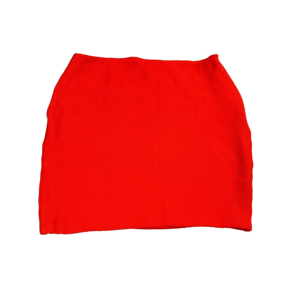 St. John Mini Pencil Skirt Women Size 4 Orange Red Textured Knit Side Zip Luxury